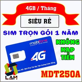 Sim 4G Mobifone 1 Năm gói MDT250A (4GB 1 THÁNG) trọn gói KHÔNG NẠP TIỀN (Có eSIM) | MDT350 | Chuyên Định Vị, Máy POS