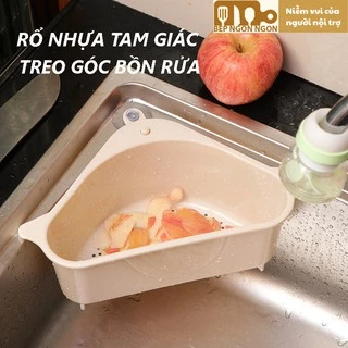 Rổ nhựa tam giác gắn bồn rửa chén lọc rác cặn thức ăn kiêm rổ rửa rau củ nhỏ tiện lợi_BEP NGON NGON