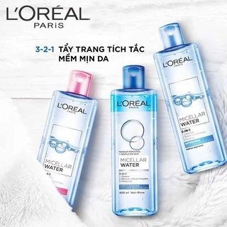 Nước tẩy trang loreal Micellar Water cho da dầu mụn, nhạy cảm, da khô giúp dưỡng ẩm, làm sạch sâu và mát cho da 400ml