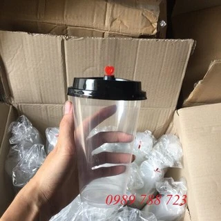 Combo 50 Cốc Nhựa Kèm Nắp Trái Tim 500ml