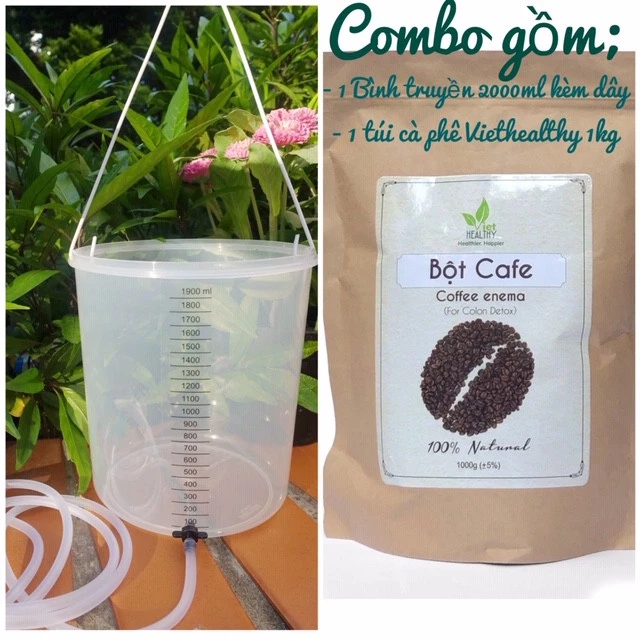 Bộ Dụng Cụ Coffee Enema, Thải Độc Cà Phê, Thải Độc Đại Tràng, Túi Súc Ruột (2 tháng gồm 1 bộ bình+1kg cà phê)