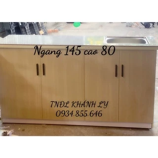 Tủ bếp nhựa đài loan có bồn,vòi,bộ xả và dán gạch vân gỗ 145x80