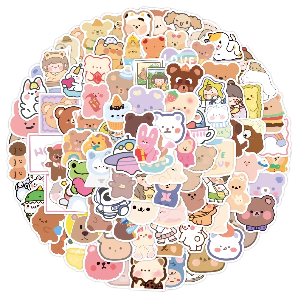 Hình dán Sticker 100 tấm thỏ /gấu/cầu vòng cute chống nước mã 101
