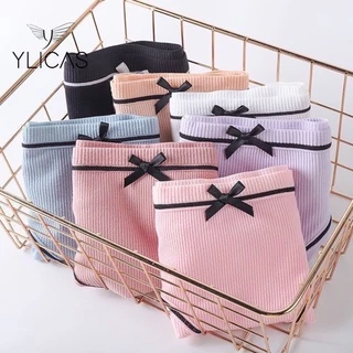 Quần Lót Nữ Cotton gân tăm viền đen điệu đà phối viền đen đính nơ xinh