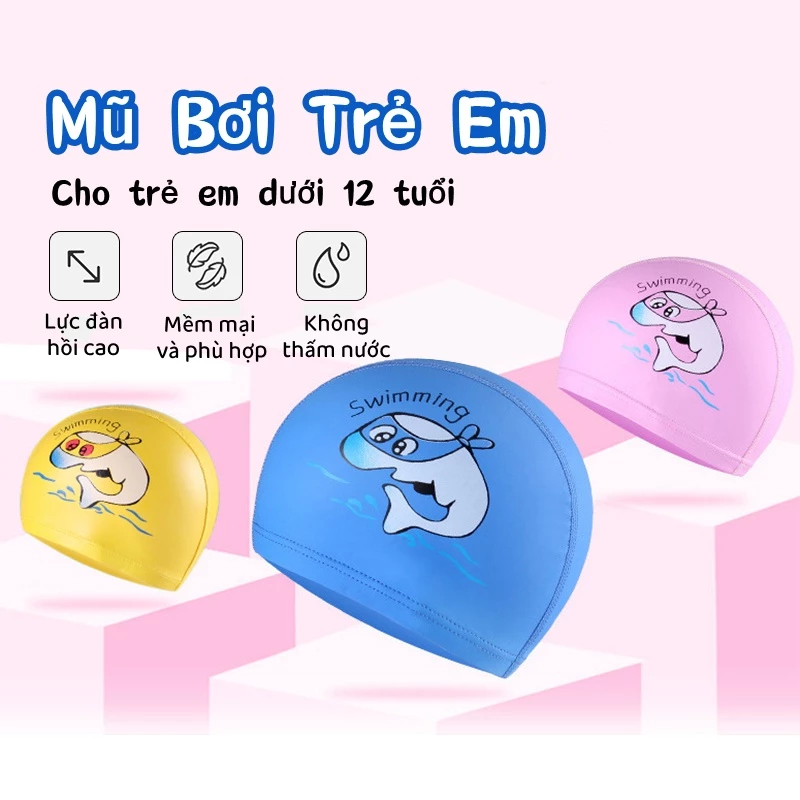 Mũ bơi trẻ em, Mũ bơi cho bé phù hợp trẻ em, Hình ngộ nghĩnh chất liệu Silicone an toàn,Chống Nước Bảo Vệ Tóc