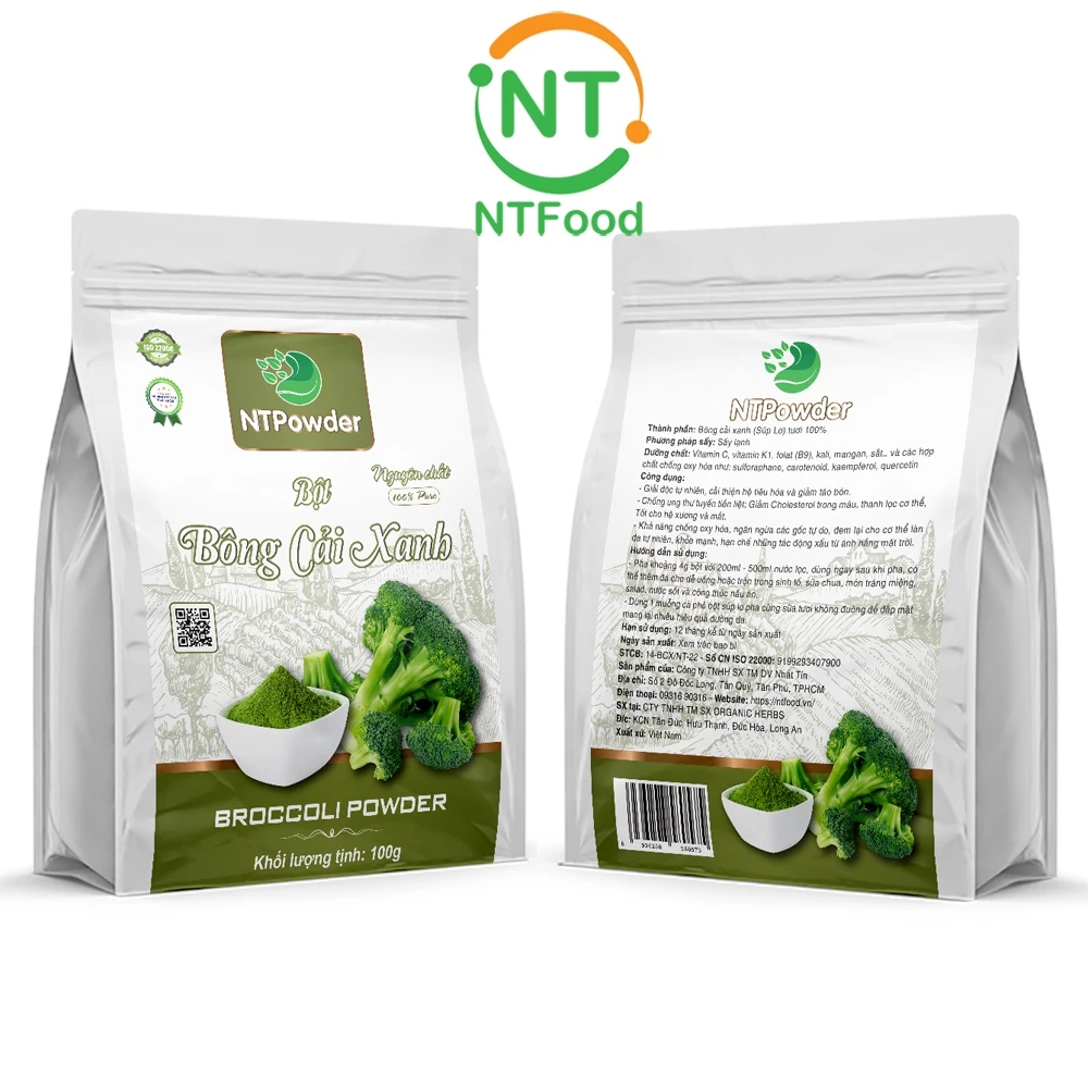 Bột Bông Cải Xanh / Súp Lơ sấy lạnh nguyên chất NTPOWDER 100gr túi zipper - Nhất Tín Food