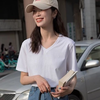 Áo thun cotton 100% nữ cổ tim NEONVN , nữ cổ V nữ chất cotton dày dặn, mềm mại