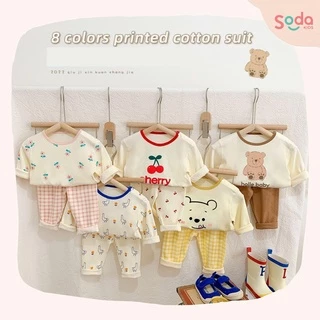 Bộ quần áo dài tay cho bé SODA KIDS, họa tiết dễ thương, chất liệu cotton co giãn, giữ nhiệt