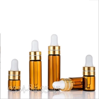 Chai thủy tinh MỎNG thân NÂU nắp bóp VÀNG 1ml 2ml 3ml 5ml - Lọ đựng serum, chiết tinh dầu, mỹ phẩm du lịch.