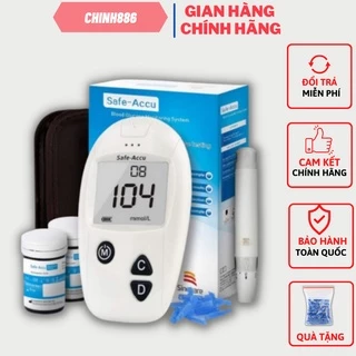 Máy đo đường huyết Safe- Accu Sinocare kèm 50 que TẶNG THÊM 50 kim lấy máu