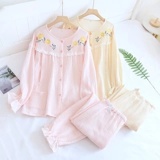 Bộ Pijama ở cữ sau sinh chất liệu xô nhật, xô muslin mềm mại và thoáng mát, đồ ngủ ở cữ chất liệu xô nhật cao cấp