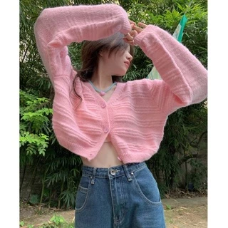 QKOOLE Áo khoác cardigan  dệt kim tay dài cổ chữ V phong cách Hàn Quốc thời trang dành cho nữ