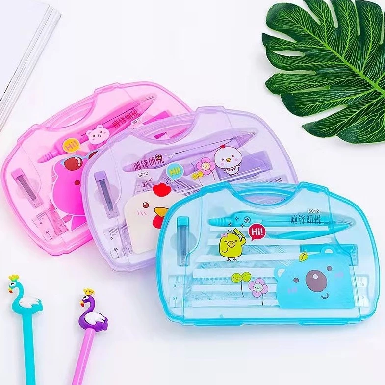 Compa Bộ 7 Món Học Sinh – Hộp Nhựa Bền Đẹp, Đầy Đủ Tiện Lợi