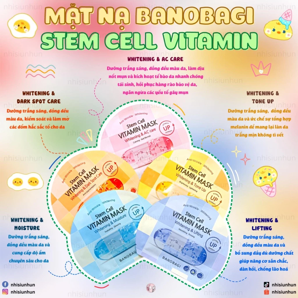 Mặt nạ Banobagi Stem Cell Vitamin Mask Whitening [Mặt nạ tế bào gốc mẫu mới Hàn Quốc]