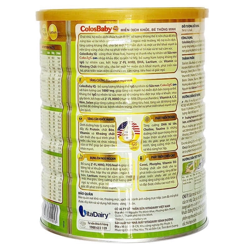 Sữa Colosbaby IQ Gold 800g Số 0+ 1+ 2+ Mẫu mới 2024