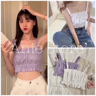 Áo Croptop Nữ 2 Dây Đũi Nhúm Ngực 🦋 Áo Dây Thun Nữ Viền Bèo 2 Màu 🦋