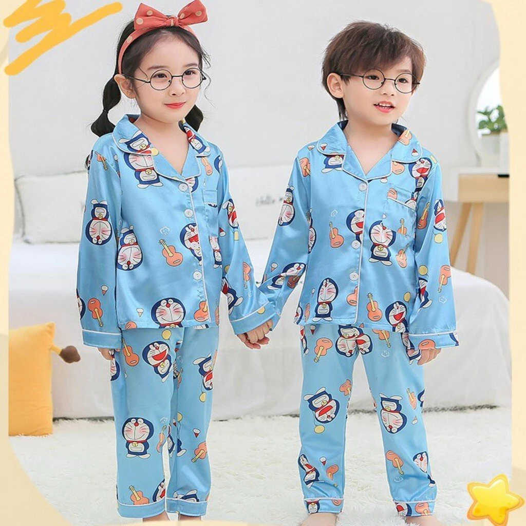 Bộ Pijama Họa Tiết Cho Bé , Bộ Ngủ In Hoạt Hình Chất Lụa Cho Bé Trai Và Bé Gái Kids Houe