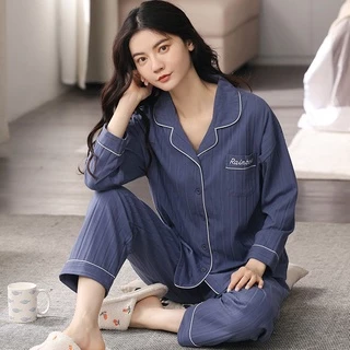 Bộ Ngủ Nữ Pijama Áo Dài,Quần Dài, Bộ Mặc Nhà Pijama, Chất Liệu Cotton Len Tăm Thu Đông 2023( Hàng Quảng Châu Cao Cấp)