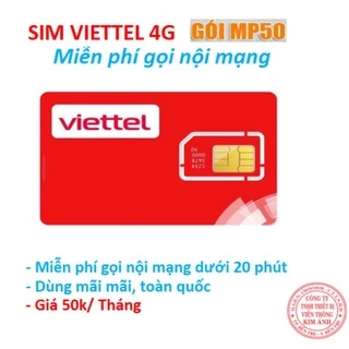 Sim Viettel telesale gói MP50 miễn phí các cuộc gọi dưới 20 phút chỉ 50k/ tháng, hàng chính hãng