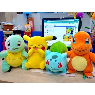 Gấu Bông Pokemon 4 bé cơ bản Pikachu, Fushigidane, Hitokage, Zenigame 25-28cm