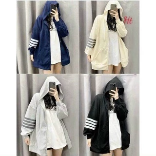 Áo khoác nỉ nam nữ kẻ sọc hoodie full zip đen trắng kem xanh form rộng tay phồng hàn quốc fammilyshop-áo khoác ulzzang