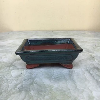 Chậu bonsai Chữ nhật mini Xanh hỏa biến gốm Bát tràng 1 size BM-173