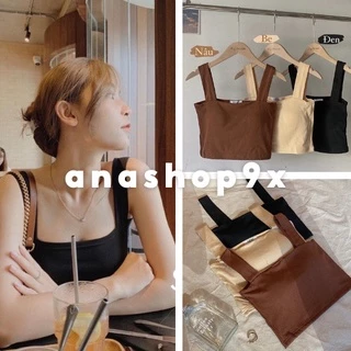 Áo cổ vuông 2 dây bản to [ FREESHIP] Áo croptop nữ trơn sát nách về 3 màu đen nâu be kiểu dáng Hàn Quốc Anashop9x