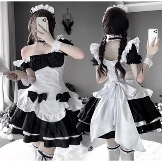 Maid đen hóa trang hầu gái dễ thương xinh xắn anime kèm đủ phụ kiện và tất