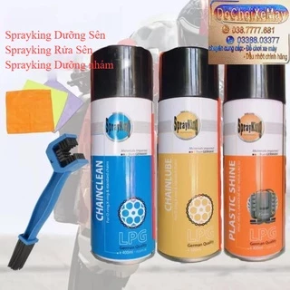 Sprayking bộ 3 Dưỡng Sên , Rửa Sên thăng đĩa , Dưỡng nhựa nhám vỏ xe 400ml bàn chải 3D  . DoChoiXeMay