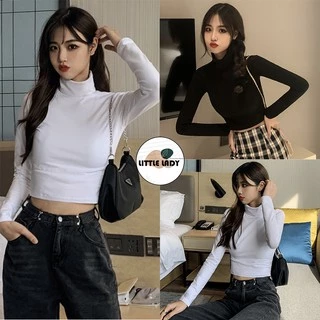 Áo Croptop Cổ Lọ Bigsize Tay Dài Dưới 80Kg Cá Tính Màu Trắng "CROP CL"