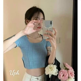 Áo thun gân croptop xẻ tà 2 bên