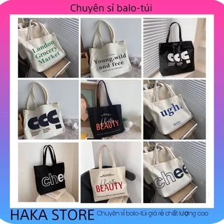 Túi tote túi vải canvas phong cách Hàn quốc có khóa miệng ngăn phụ bên trong thời trang ulzzang-Haka store