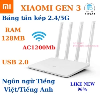 [BH 12 Tháng] Bộ phát wifi Xiaomi Gen 3 AC1200Mb  RAM 128MB băng tần kép xuyên tường Mi3 mir3 , router wifi, kích wifi
