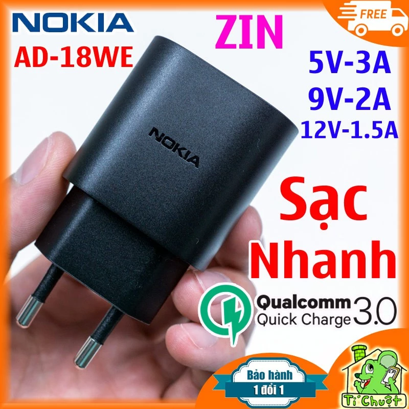 [ZIN THEO MÁY] Củ Sạc Nhanh Nokia AD-18WE 18W Quick Charge 3.0