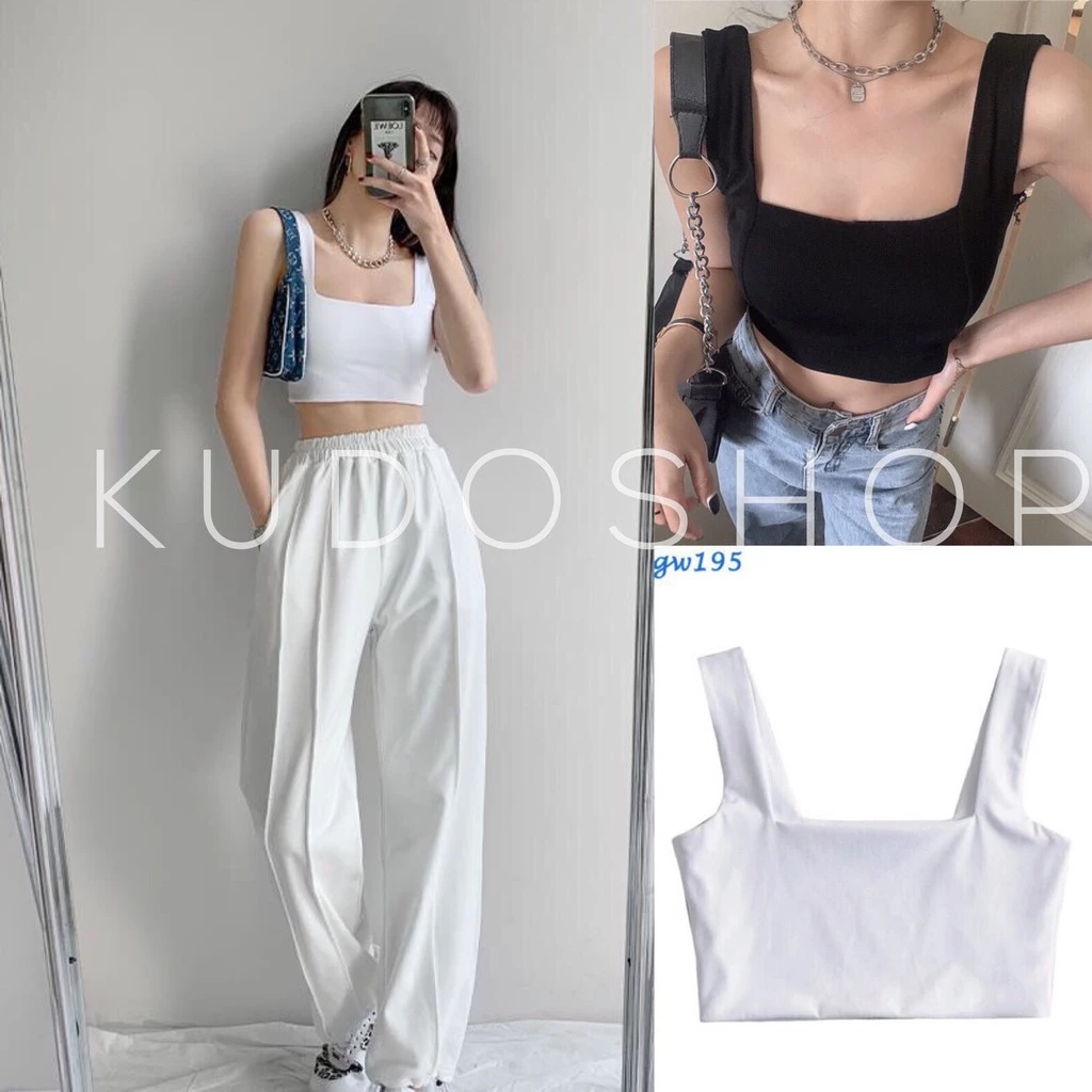 Áo 2 dây bản to croptop cổ vuông dáng ôm body sexy/ Áo kiểu nữ dáng ngắn phong cách hàn quốc_kudoshop