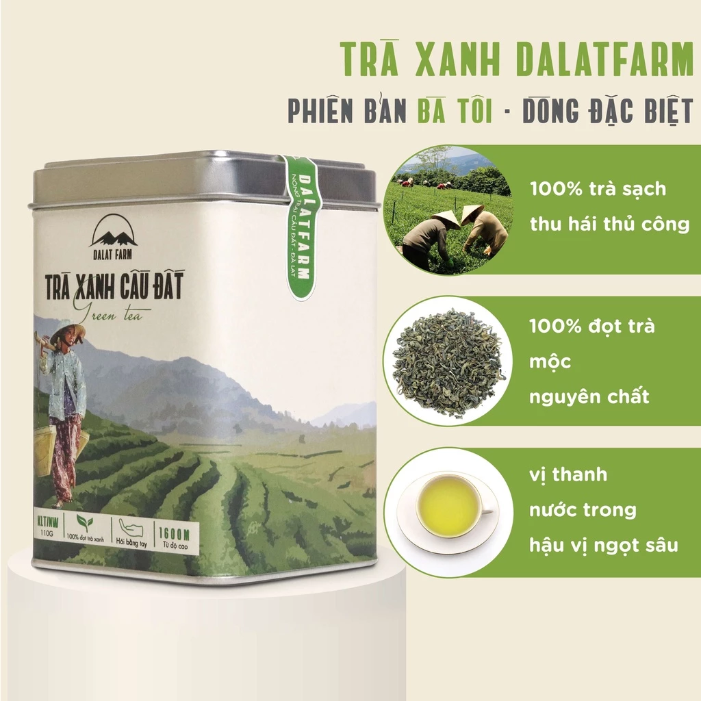 Trà Xanh Cầu Đất Dalat Farm - Phiên Bản Đặc Biệt Bà Tôi - Hộp 110 Gr