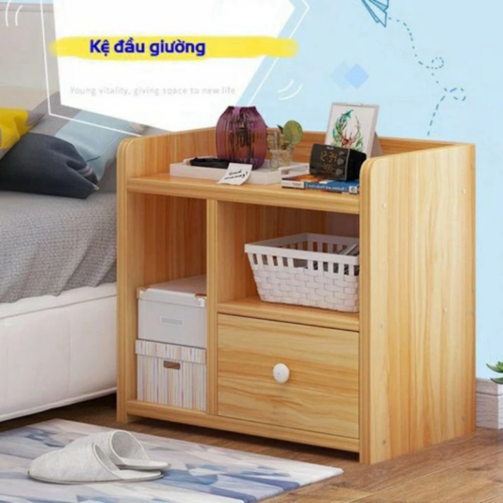 Sốc Tủ, Kệ Để Đầu Giường Vuông Ngăn Kéo Màu Gỗ 40 x 26 x 32.5cm (HÀNG CHẤT LƯỢNG CAO)