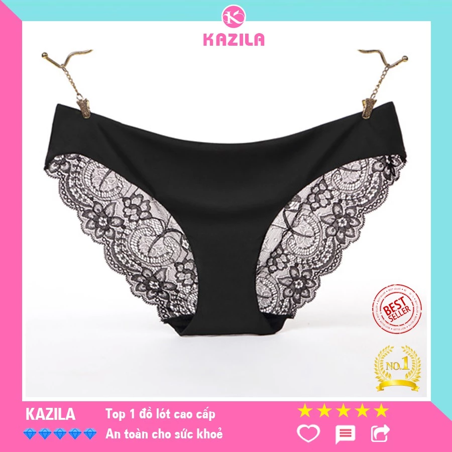 Quần lót ren nữ thun lạnh phối ren sau mông hoạ tiết dễ thương, quần lót ren sexy siêu mỏng Kazila QLR14