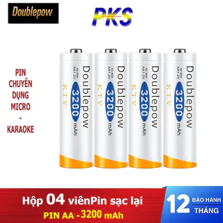 Hộp 4 viên Pin sạc lại Doublepow AA 3200mAh - pin chuyên dụng Micro Karaoke dung lượng thực