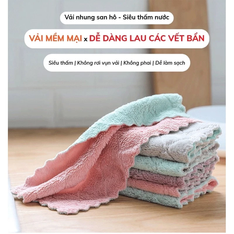 Combo 10 cái Khăn Lau Chén Bát, Khăn Lau Bếp 2 Mặt Mềm Mại, Siêu Thấm Hút
