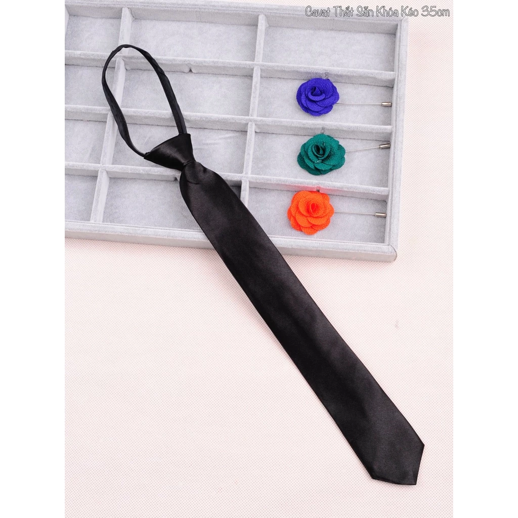 Cavat Thắt Sẵn Bản Nhỏ 5cm Khoá Kéo Chiều Dài 35cm