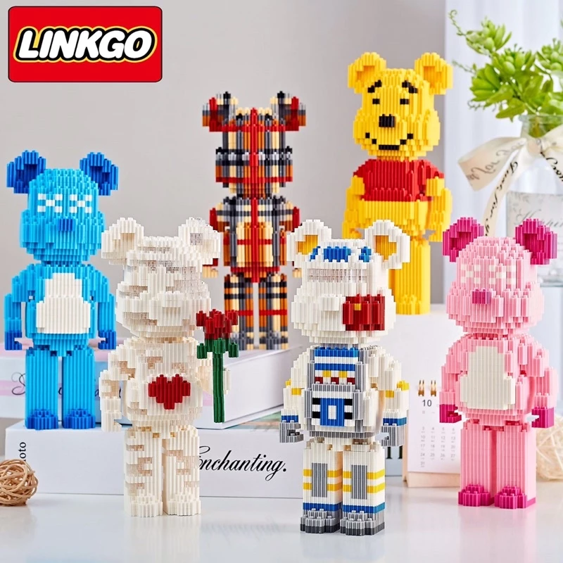 Đồ chơi xếp hình Gấu Bearbrick 19cm.GẤU DÂU.PIKACHU HOA QUẢ Đồ chơi lắp ráp mô hình bear brick 3D dễ thương