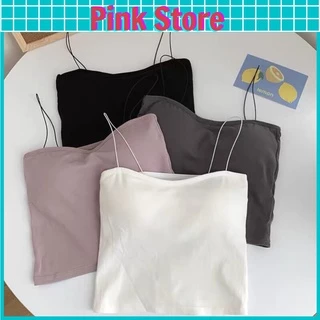 Áo Bra Hai Dây Nữ Croptop Dáng Ôm Có Đệm Ngực Dây Bún Cotton Free Size PINK STORE