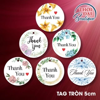 100 Tag / Thẻ Treo Giấy "Thank You" Flower Decor Tròn 5cm