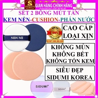 Set 2 bông mút trang điểm đánh tán cushion phấn nước kem nền bb cc crem chính hãng Sidumi hàn quốc tròn vuông mini lớn