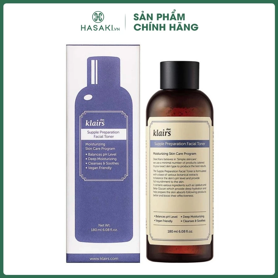 Nước Hoa Hồng Dành Cho Da Nhạy Cảm Klairs Supple Preparation Facial Toner 180ml Hasaki Sản phẩm chính hãng