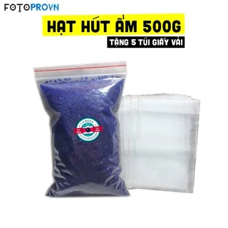 Gói 500g hạt chống ẩm, hạt hút ẩm màu xanh cho máy ảnh tặng kèm 5 túi giấy vải đựng hạt