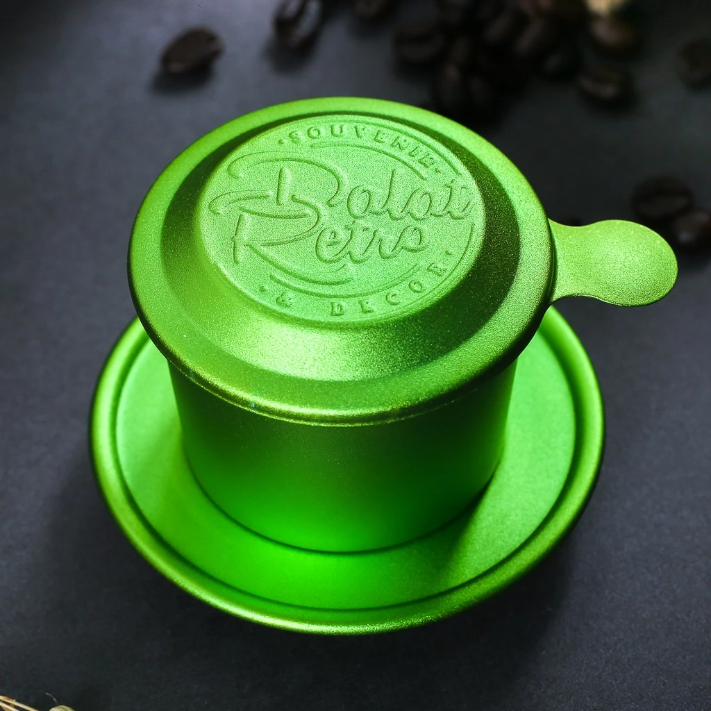 Phin cà phê Dalat Retro, bộ, mẫu nhôm anode bắn cát, màu retro green