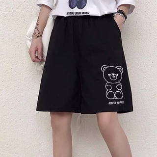 Quần đũi ngắn nữ nam thun cotton da cá unisex thể thao cao cấp ống rộng bigsize mặc nhà ngủ GẤU BÔNG