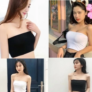 Áo ống quây ngực croptop len tăm 100% cotton 2 màu đen trắng free size dưới 53 kg AQ 099